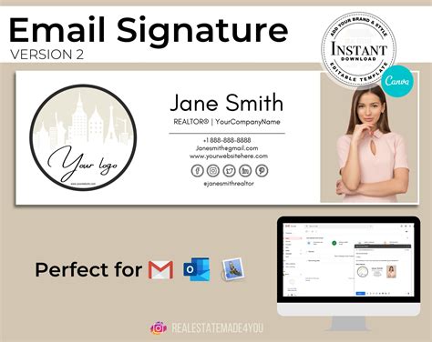 Email Signature V2 Editable In Canva Custom Gmail Signature Etsy Uk