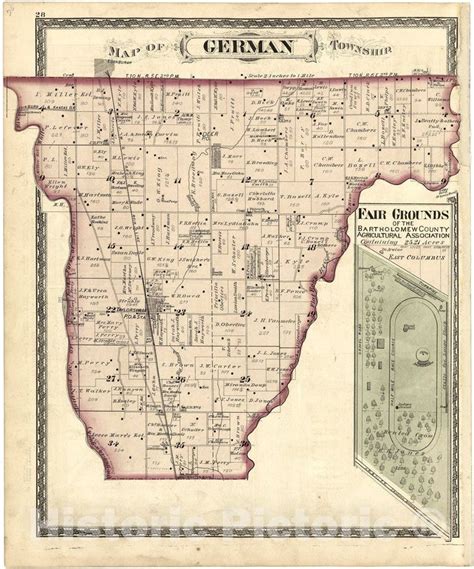 Historic 1879 Map Atlas Of Bartholomew Co Indiana Map Of German