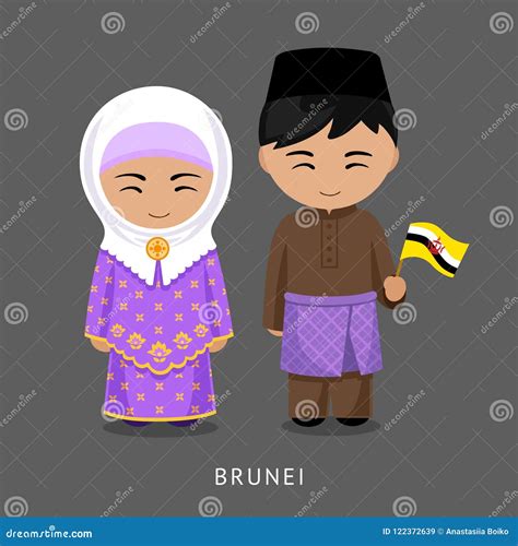 Bruneians In National Dress With A Flag Stock Vector Illustration Of