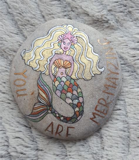 Mermaid By Me Andrea At Calicocuts Stone Painting Mermaid Painted Rocks