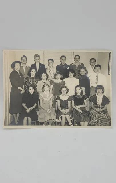 Vintage 1950 Elementary School Class Photo Kids Teacher Black And White