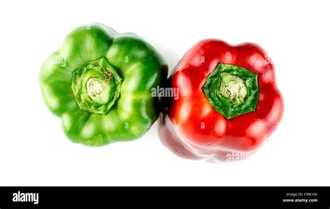 Ripe Colorful Peppers Red And Green Isolated Stock Photo Alamy