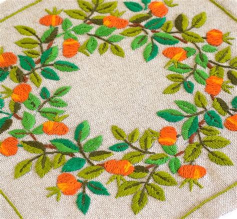 Reserved Vintage Hand Embroidered Seabuckthorn Mid Century Etsy