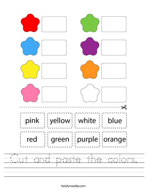 Cut And Paste The Colors Worksheet Twisty Noodle
