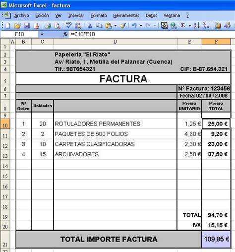 Ejemplo De Factura En Excel Con Formulas Opciones De Ejemplo Rezfoods