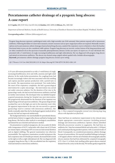 Pdf Percutaneous Catheter Drainage Of A Pyogenic Lung Abscess A Case