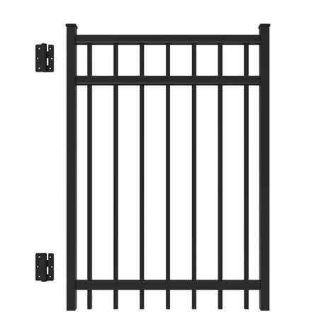 freedom new haven 8 ft h x 4 ft w black aluminum spaced picket flat top decorative fence gate in