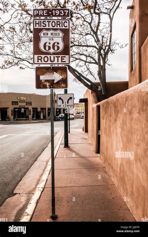 A Traffic Sign Of Historic Us Route 66 At Old Town Santa Fe New