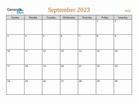 September 2023 Monthly Calendar With Italy Holidays