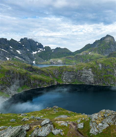 A Lake Overlooking Another Lake In Lofoten Norway 1900×2250