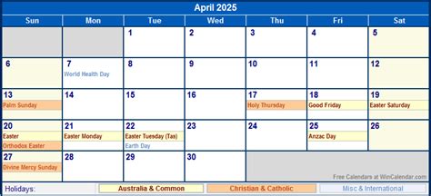 April 2025 Australia Calendar With Holidays For Printing Image Format