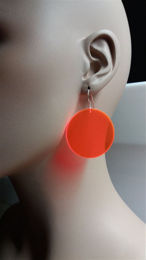 Neon Orange Earring Bright Orange Earring Sterling Silver Etsy