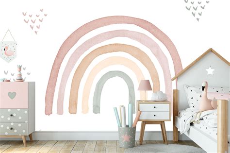 Brighten your kids room or nursery with these wonderful pastel rainbow and polka dots wall decals. Watercolor Rainbow in Earthy Tones Wall mural, Colorful ...