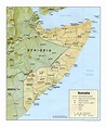 Detailed political and administrative map of Somalia with relief, roads ...