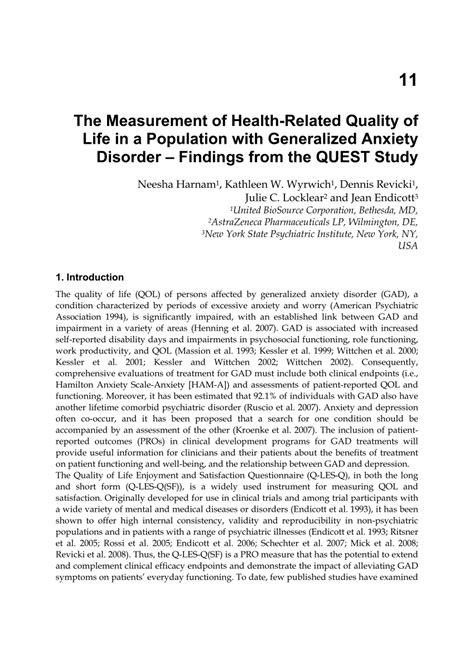Pdf The Measurement Of Health Related Quality Of Life In A Population