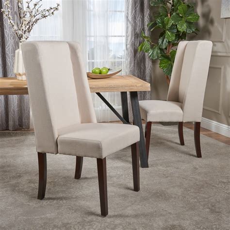 Set Of 2 Ivory Fabric Elegant High Back Wing Dining Chairs Dining Room