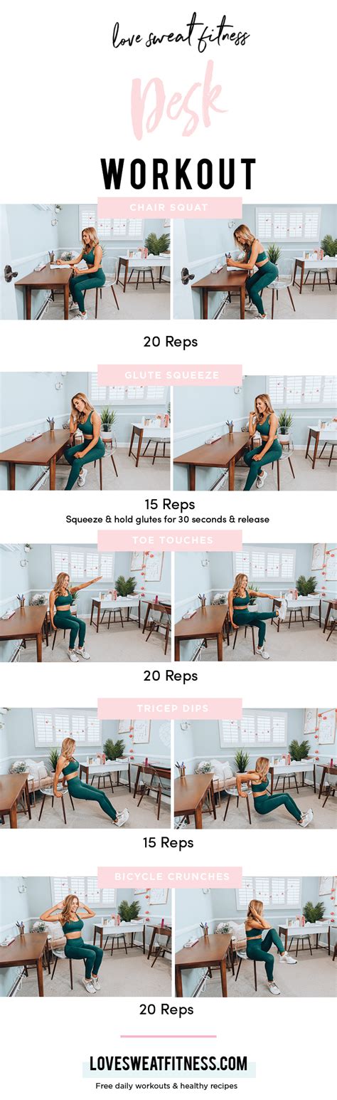 Simple and effective desk workout and desk exercises that will help you avoid common health problems like back pain, neck pain and shoulder pain. How to Work out Without Leaving Your Desk — Create + Cultivate