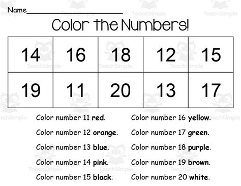 Color Your Numbers 11 20 Printable By Teach Simple