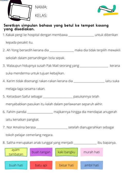 Simpulan bahasa adalah bentuk peribahasa yang paling mudah. Simpulan Bahasa (Tahun 3) worksheet