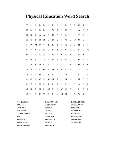Printable Word Search Sports Activity Shelter