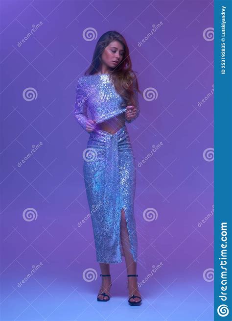 Pretty Girl Make Up Female Fashion Creative Neon Light Stock Image