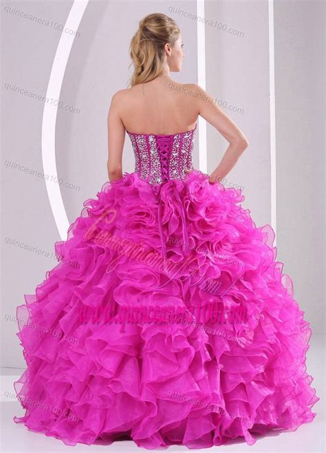 Pretty Sweetheart Ruffles And Beaded Decorate 2014 Fuchsia Quinceanera Gowns Pink Ball Gown