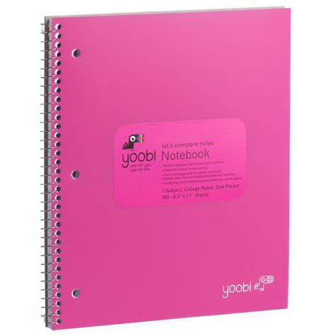 1 Subject Spiral Notebook College Ruled Pink Yoobi