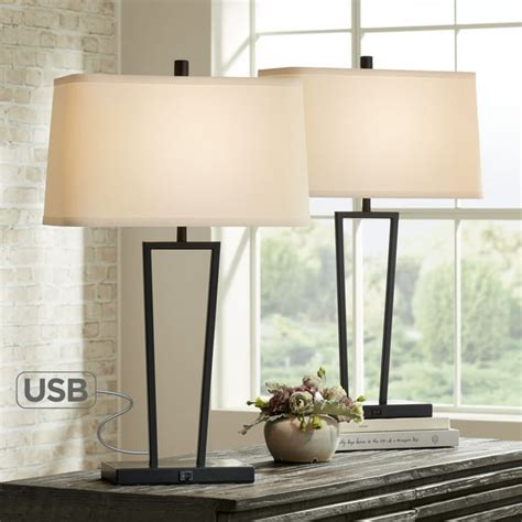 360 Lighting Modern Table Lamps Set Of 2 With Usb Charging Ports Black
