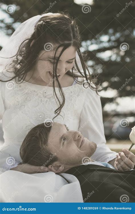Groom Laying In His Bride`s Lap Stock Image Image Of Bride Dress 148289269
