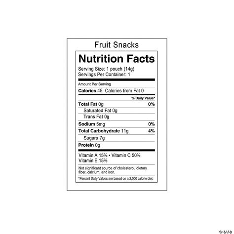 Fruit Snacks Nutrition Label