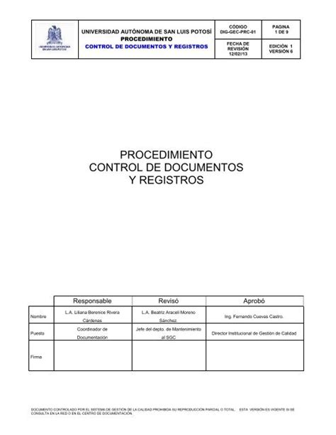 Modelo Para Procedimiento Control De Documentos Calid