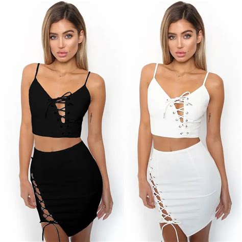 Women Sexy Bodycon Two Piece Crop Top Skirt Set Bandage Party Club New