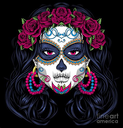 Sugar Skull Lady La Calavera Catrina Santa Muerte Digital Art By Mister
