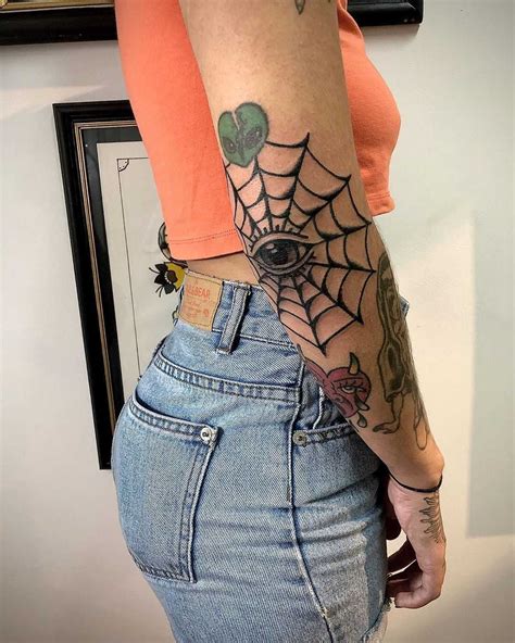 Traditional Spider Web Elbow Tattoos
