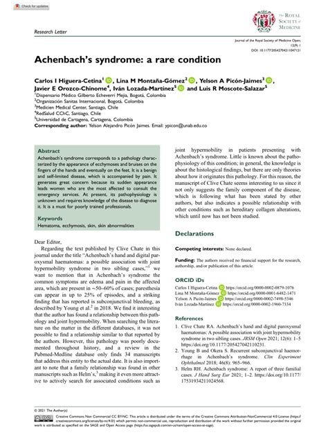 Pdf Achenbachs Syndrome A Rare Condition