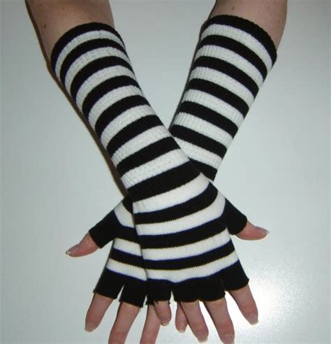 long magic fingerless gloves black and white stripe one size uk sports and outdoors