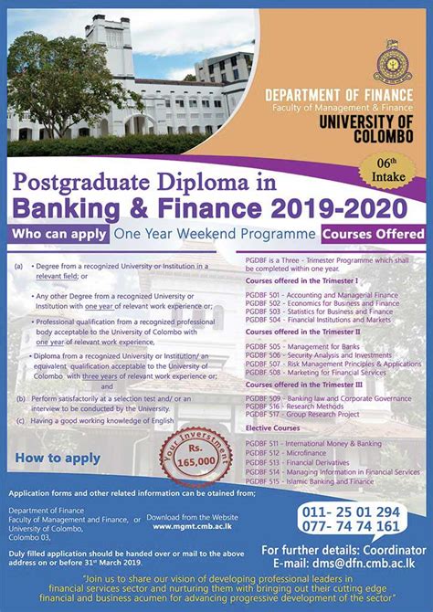 Postgraduate Diploma In Banking And Finance University Of Colombo