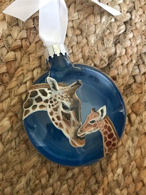 Giraffe Ornament Hand Painted Glass New Mom T Baby Shower Christmas