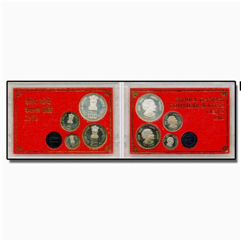 1985 Indira Gandhi Commerative 4pcs Proof Coin Set In Original