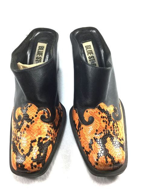 29 sets 2793 middle plus quality pictures archive:. Blue Star Women Size 8.5 Black Leather Slip On Clogs Mules Orange Snake Flames #BlueStar #Mules ...