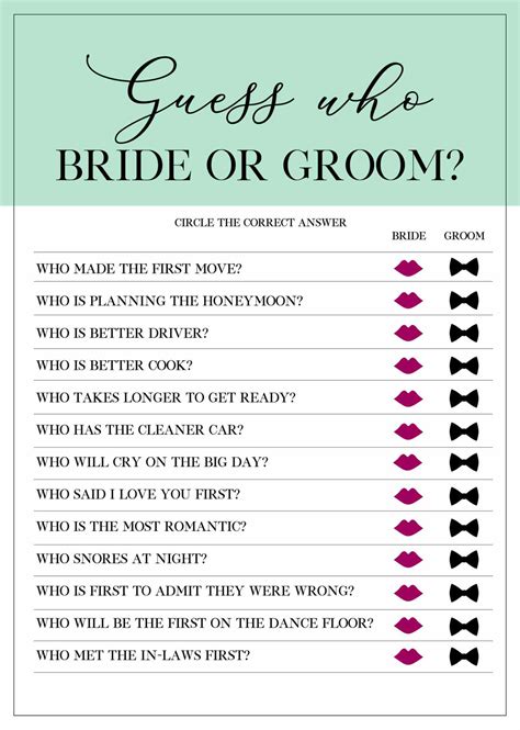 Bridal Shower Games For Family Printable Templates