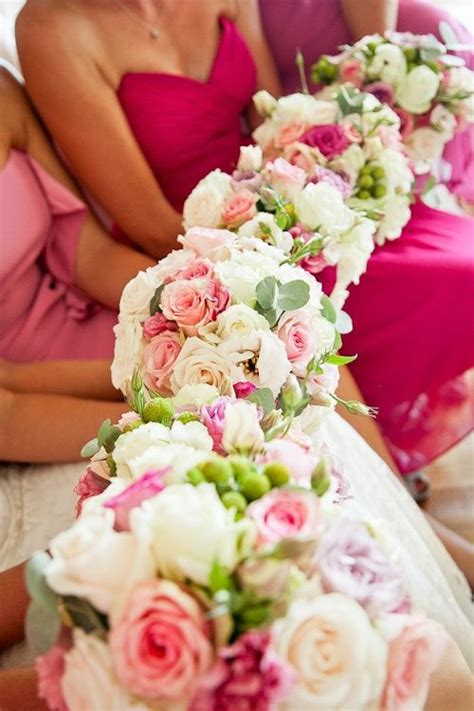 Hot Pink Bridesmaid Dresses With Soft Pink Bouquets Photo By Du Wayne