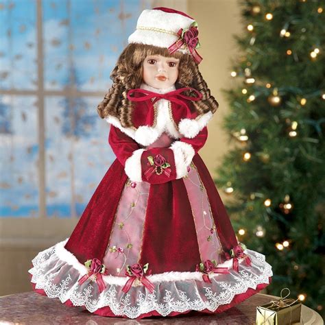 Christmas Porcelain Doll In Red Velvet Dress 16 Holiday