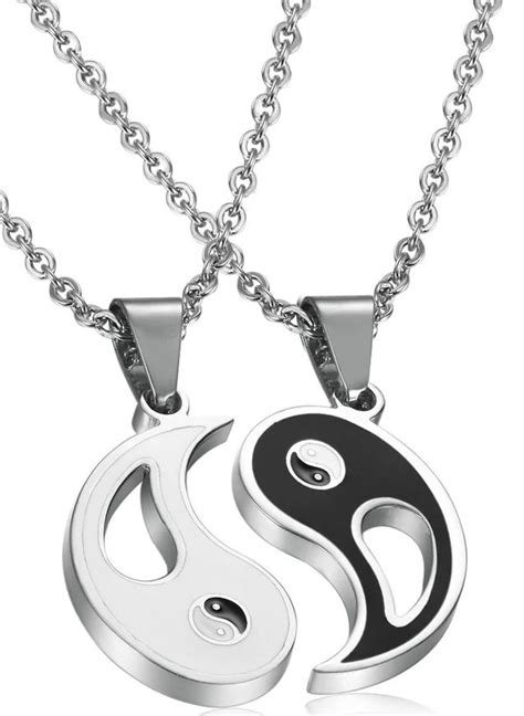 2pcs Stainless Steel Yin Yang Pendant Necklace For Men Women Puzzle Couples Necklace22 Inches