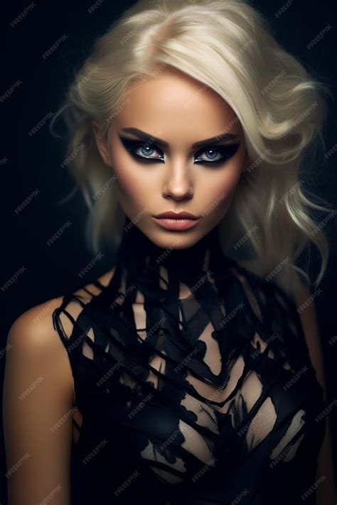Premium Ai Image Woman With Blond Hair And Blue Eyes Wearing Black Dress With Sheer Sheers
