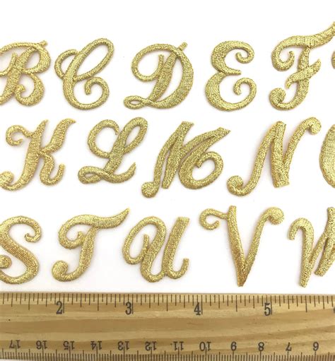 Iron On Embroidered Cursive Letters Gold Applique Craft Etsy