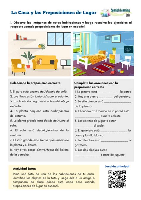 La Casa y las Preposiciones de lugar en español Hoja de trabajo PDF SpanishLearn Spanish