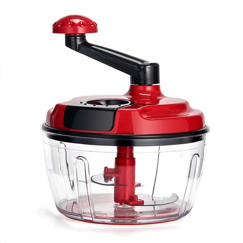 momugs 8 cup red food processor manual hand powered crank large chopper mincer blender mixer