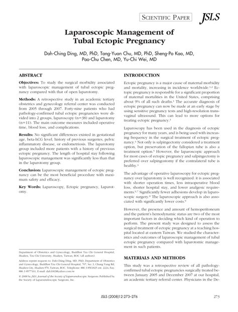 Pdf Laparoscopic Management Of Tubal Ectopic Pregnancy