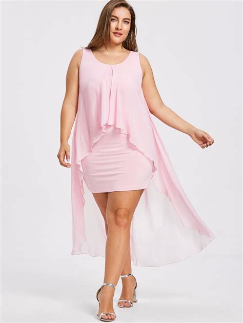 5xl Plus Size Sleeveless High Low Hem Flyaway Dress Summer Sweet Pink